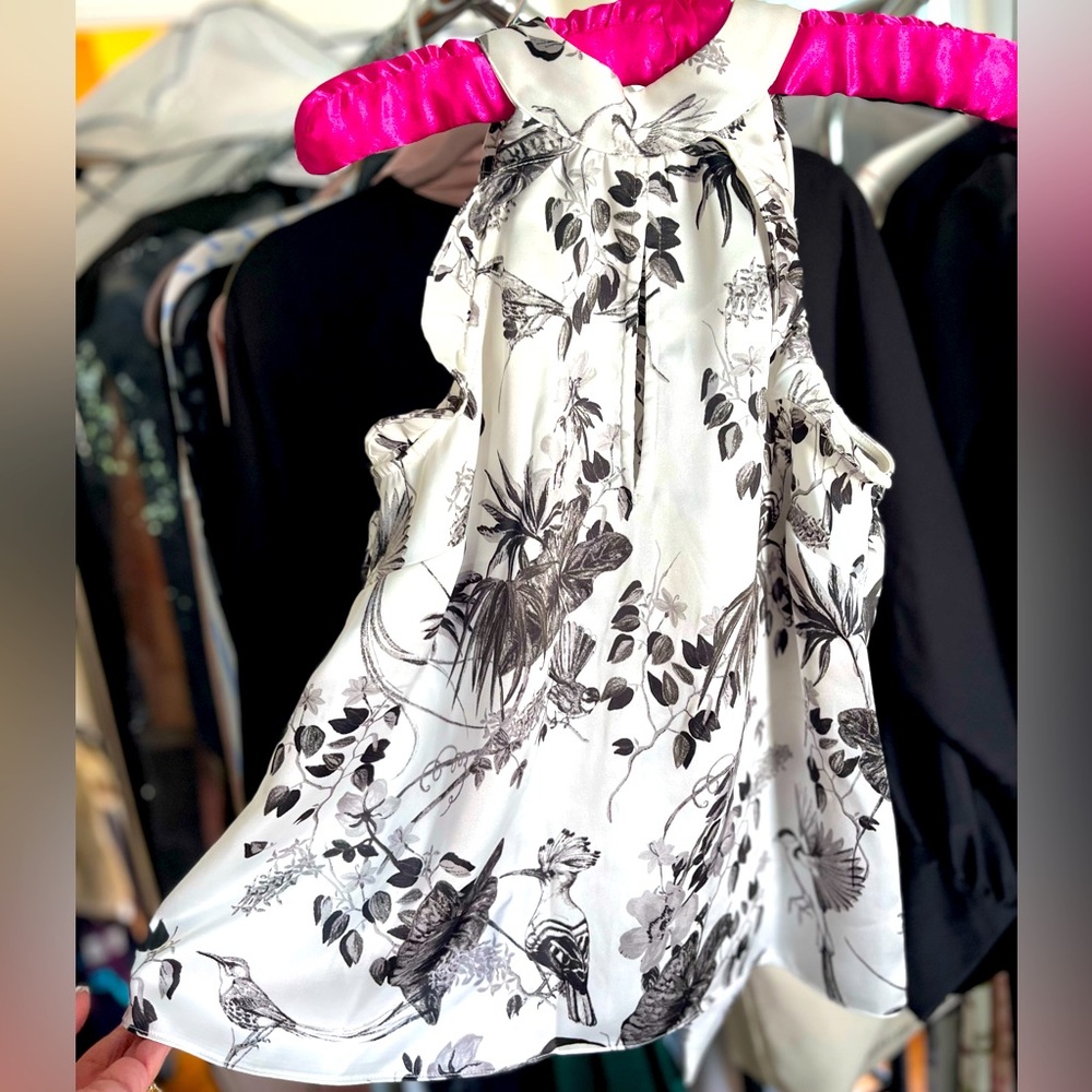 INC Botanica Black & White Charmeuse Satin  Blouse BNWOT